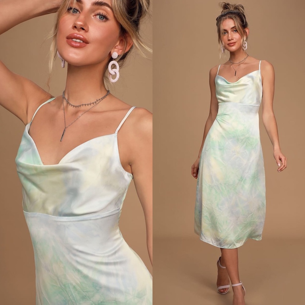 \Tranquil State Blue Tie-Dye Satin Midi Slip Dress - Picture 7 of 7